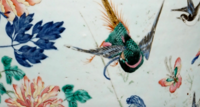 A very large Chinese famille rose vase with a peacock, 19th C.